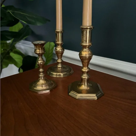 3 brass candleholders Accents